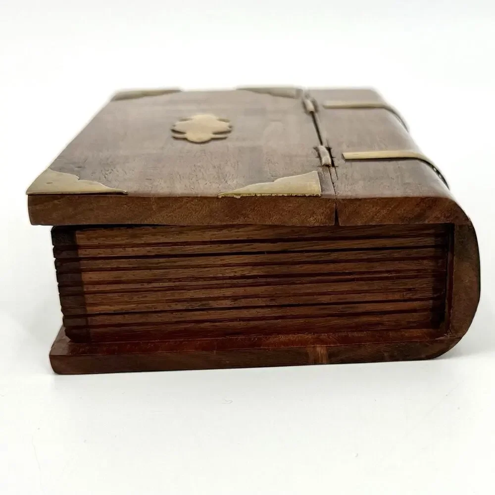 VTG 1970s House Of Lloyd Book-Shaped Brass & Wood Faux-Book Trinket Lock Box
